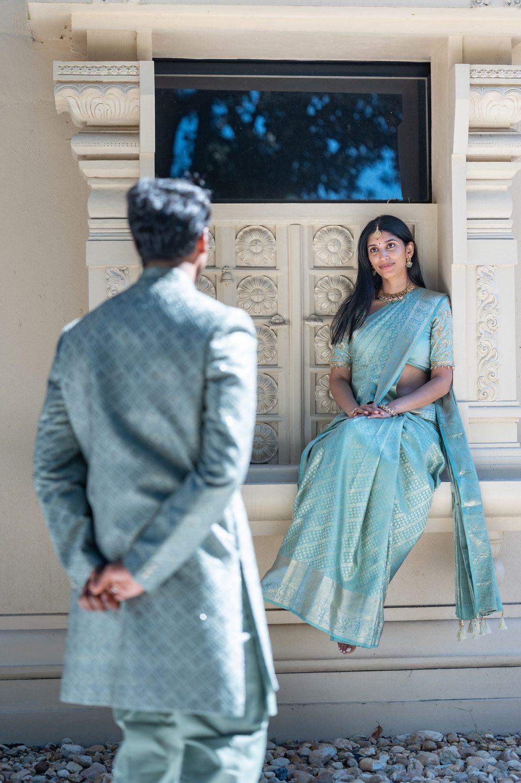 Blue saree at the temple